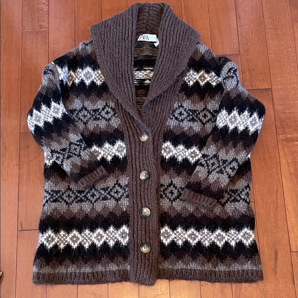 Zara Brown and Black Patterned Cardigan